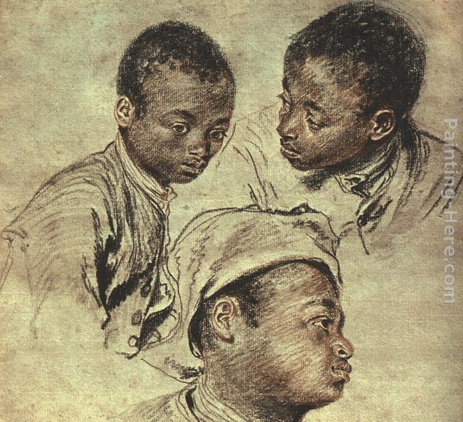 Three studies of a boy painting - Jean-Antoine Watteau Three studies of a boy art painting